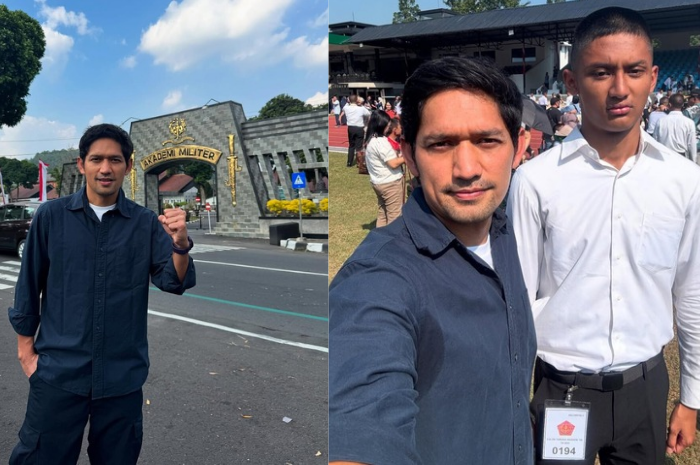 Ibnu Jamil bersama sang anak Muhammad Dhofin Maula Jamil yang lolos diterima di Akademi Militer.