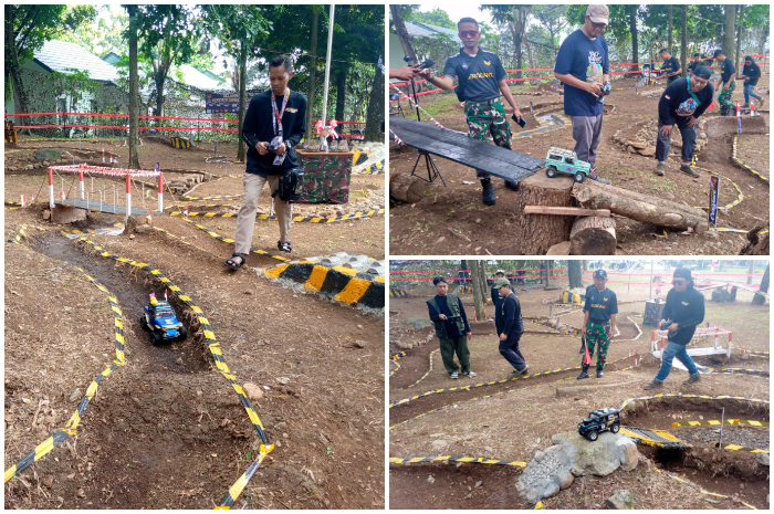 Aksi para penghobi mini RC Offroad pada ajang  Garuda Cengrace 2025 Offroad di Yonif 315, Gunung Batu Bogor Minggu 3 Agustus 2025.