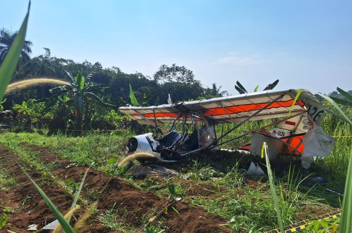 Kondisi pesawat capung yang dikabarkan jatuh di Ciampea, Kabupaten Bogor.