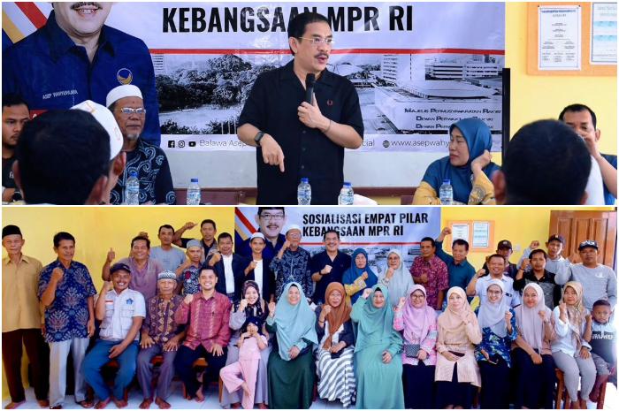 Anggota MPR RI, Asep Wahyuwijaya saat berdialog dengan warga di&nbsp;Gedung SMP Fathu Makkah, Kecamatan Leuwiliang, Kabupaten Bogor, Jawa Barat, Rabu 6&nbsp;Agustus 2025.