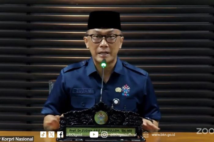 Kepala Badan Kepegawaian Negara (BKN) sekaligus Ketua Umum Dewan Pengurus KORPRI Nasional, Prof. Zudan, saat menghadiri Webinar Ke-123 KORPRI