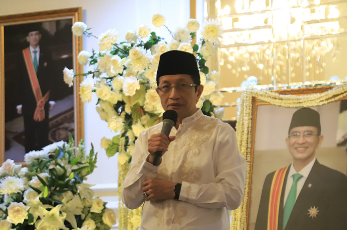 Menteri Agama Nasaruddin Umar saat hadir dalam tahlilan 7 hari wafatnya Suryadharma Ali.