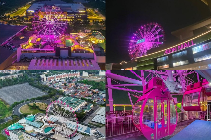 J-Sky Ferris Wheel di AEON Mall Jakarta Garden City menawarkan pengalaman melihat panorama kota dari kabin nyaman di ketinggian 69 meter.