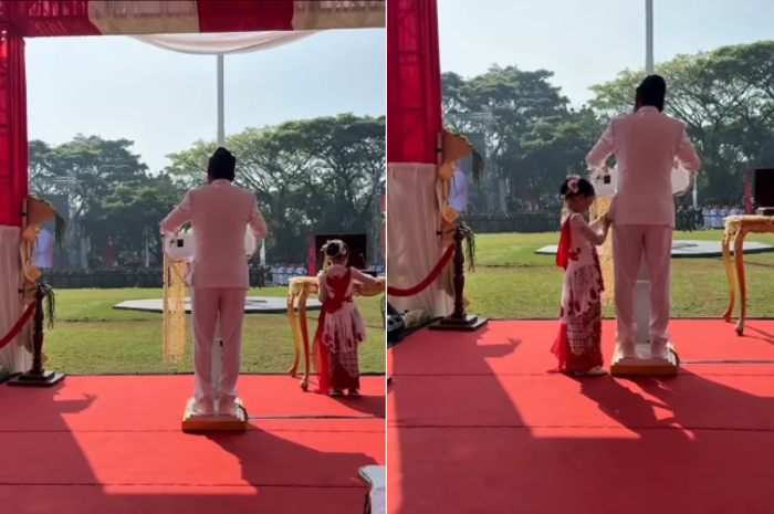 Ni Hyang saat iseng ke ayahnya, Gubernur Jawa Barat Dedi Mulyadi.