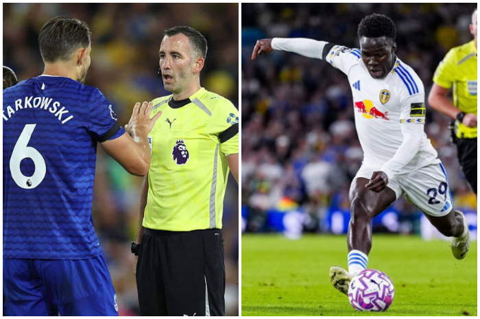 Pemain Everton saat memprotes wasit terkait penalti untuk Leeds United