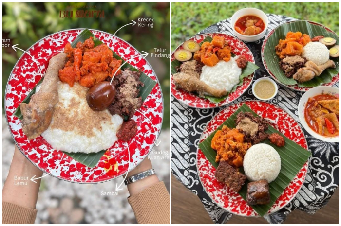 Gudeg pakai bubur di Gudeg Bu Marni yang bikin nagih.