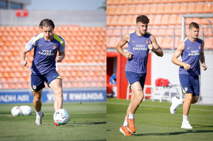 Para pemain Atletico Madrid saat berlatih.