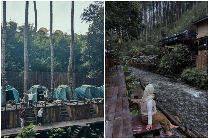 Camping seru di pinggir Sungai Pangalengan di &nbsp;Valley Rahong 12 dengan dikelilingin pohon pinus.