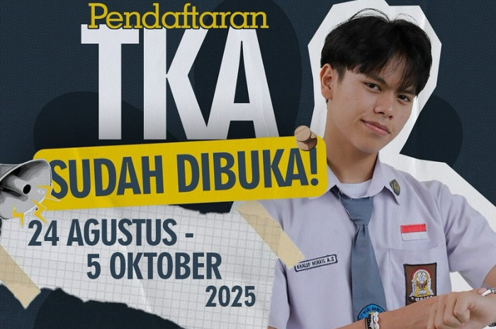 Poster tentang pembukaan pendaftaran Tes Kemampuan Akademik atau TKA 2025.&nbsp;