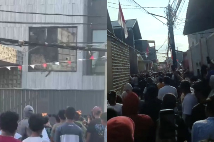 Massa menggeruduk kediaman anggota DPR Ahmad Sahroni.