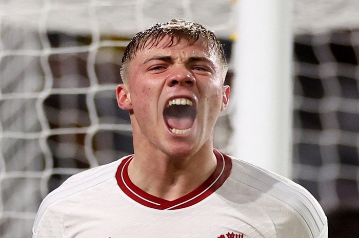 Rasmus Hojlund setelah mencetak gol untuk Manchester United.