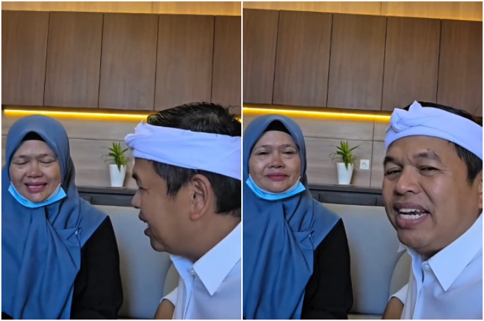 Gubernur Jawa Barat Dedi Mulyadi saat berbincang dengan seorang pedagang yang gerobaknya ludes terbakar.
