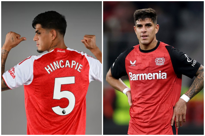 Hincapie saat diperkenalkan sebagai pemain baru Arsenal dan saat masih berseragam Bayer Leverkusen.