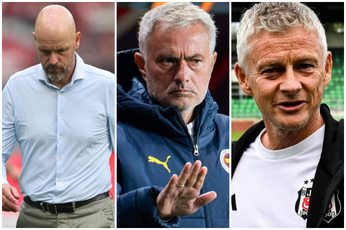 Erik Ten Hag, Jose Mourinho dan Ole Gunnar Solskjaer mantan pelatih Manchester United yang dipecat klubnya masing-masing.