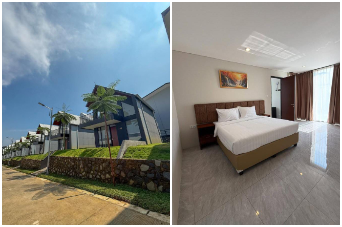 Penginapan di Wind Hill Mountain View Resort dengan view pegunungan.