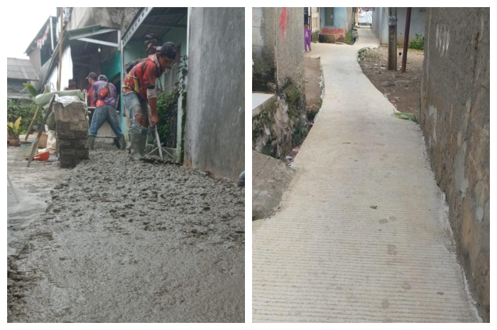 Kondisi jalan setapak di Kelurahan Pabuaran, Kecamatan Cibinong, Kabupaten Bogor, usai dikerjakan pengecoran.