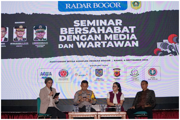 Kegiatan seminar Bersahabat dengan Media dan Wartawan di Aula Setda Kabupaten Bogor, Kamis 4 September 2025.