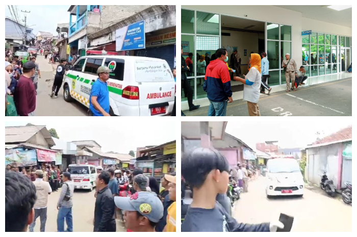 Korban ambruknya bangunan majelis taklim di Gang Becek, Kampung Ciapus Kompas, Desa Sukamakmur, Kecamatan Ciomas, saat dilarikan ke rumah sakit.