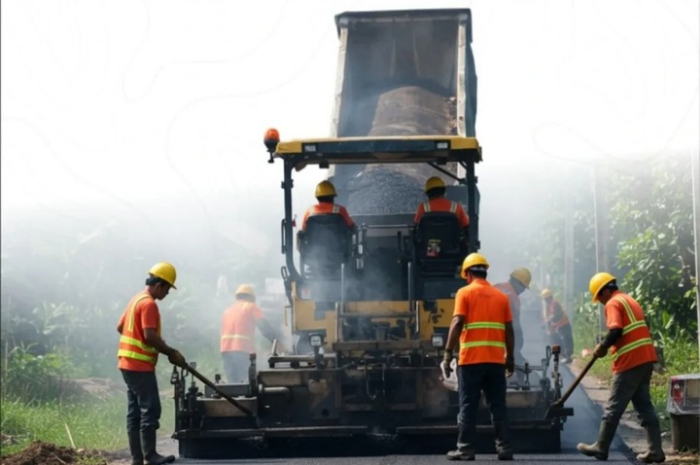 Perbaikan jalan rusak di Kabupaten Bogor.