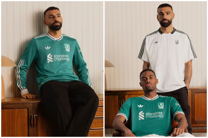 Mohamed Salah mengenakan jersey ketiga terbaru Liverpool musim 2025/2026.