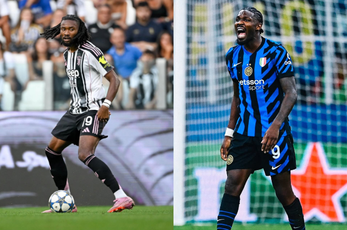 ADIK KAKAK: Gelandang Juventus Khephren Thuram (kiri) dan striker Inter Milan Marcus Thuram berhadapan kali ketiga dalam Derby d&rsquo; Italia di Serie A malam nanti 13 September 2025.