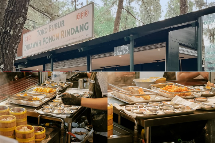 Sarapan bubur viral ala Kanton dengan dimsum&nbsp;dan topping saikoro, ayam, hingga udang.