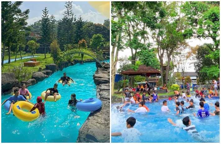 Suasana keceriaan pengunjung di kawasan Santasea Waterpark Sukabumi.