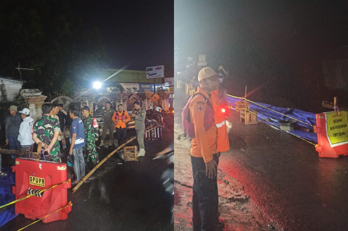 Jalan Raya Cikampak - Gunung Salak longsor pada Selasa, 17 September 2025 malam.