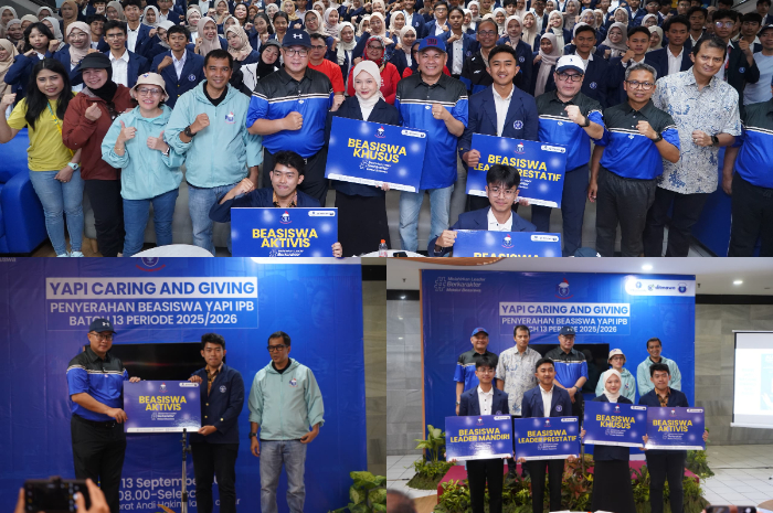 Caring and Giving penyerahan beasiswa Yapi IPB batch 13 periode 2025/2026 di Rektorat IPB Darmaga, Sabtu 13 September 2025.