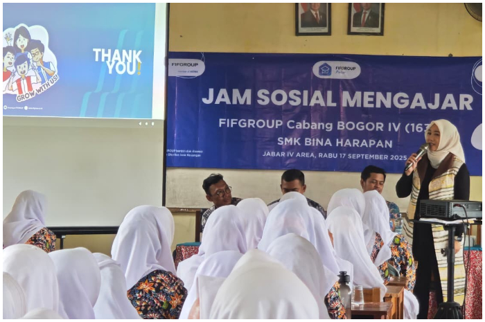 Program Jam Sosial Mengajar FIFGROUP Cabang Bogor IV berlangsung secara offline di SMK Bina Harapan, Ciseeng, Kabupaten Bogor.