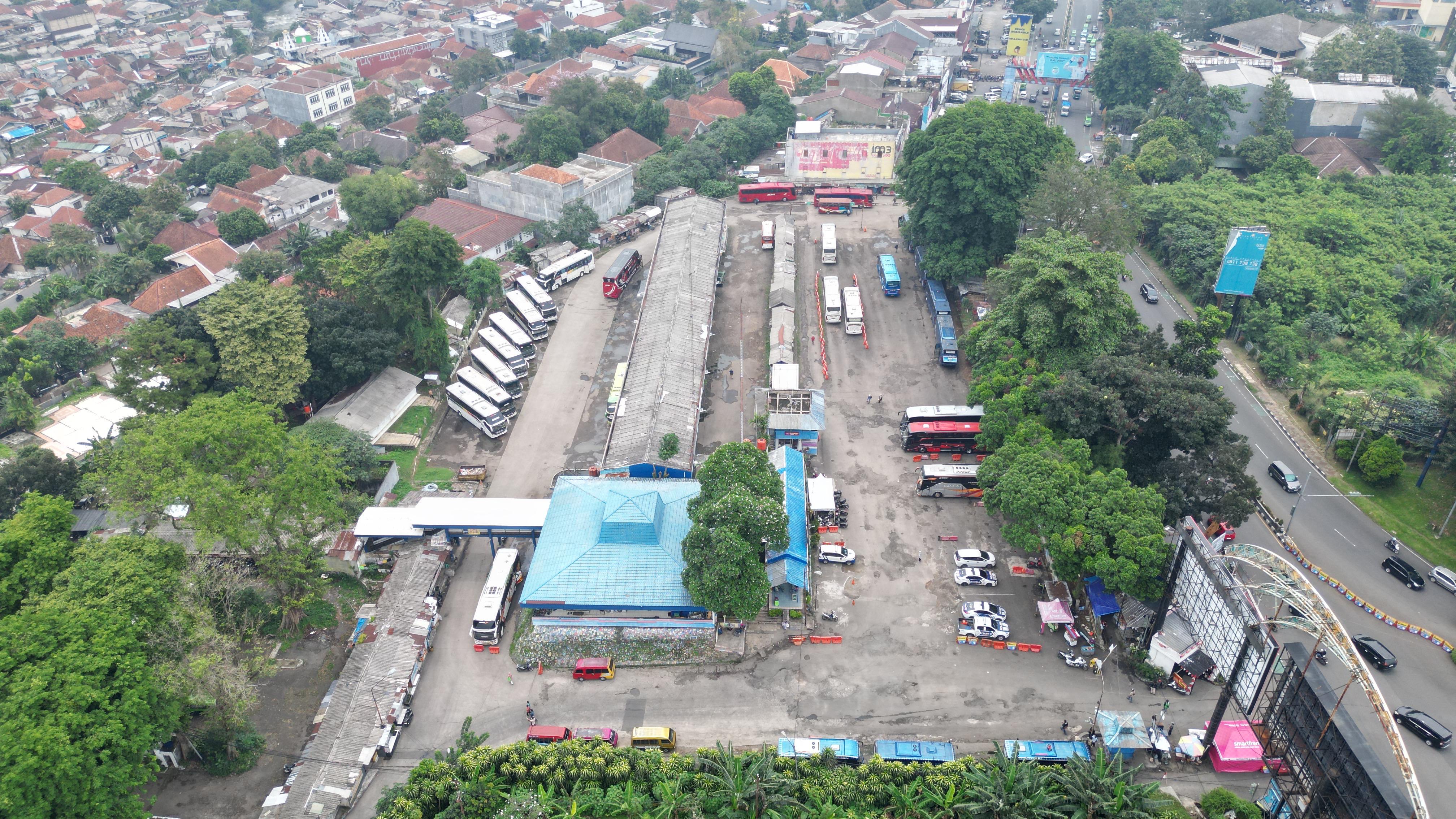 Pantauan udara kondisi terkini Terminal Baranangsiang, Kota Bogor, pada Jumat 19 September 2025.