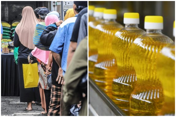 Ilustrasi bansos beras 10 kilogram dan minyak goreng.