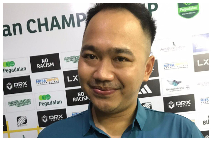 Presiden Garudayaksa FC, Muhammad Reza Anugrah saat dimintai keterangan di Stadion Pakansari, Cibinong, Kabupaten Bogor.