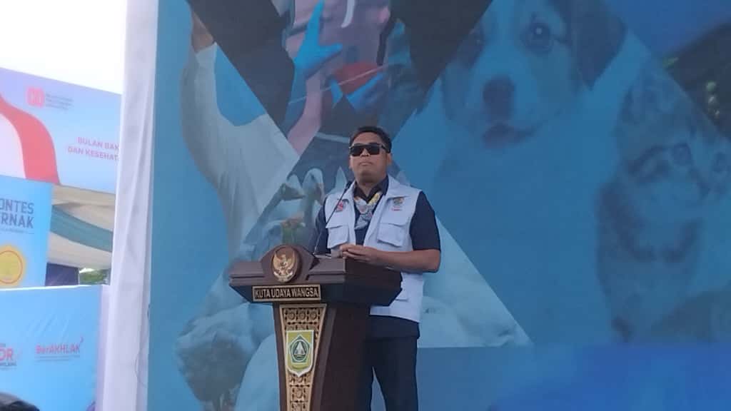 Wakil Menteri Pertanian, Sudaryono saat menghadiri acara Bulan Bakti Peternakan dan Kesehatan Hewan ke-189 di Stadion Pakansari, Kecamatan Cibinong, Kabupaten Bogor, Minggu 21 September 2025.