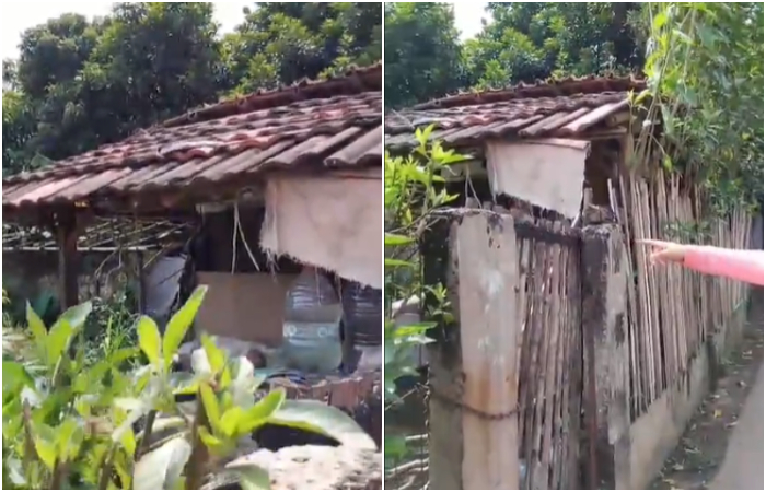 Seorang ibu menunjukkan lokasi tindak kejahatan yang diduga dilakukan tetangganya di Ciampea, Kabupaten Bogor.