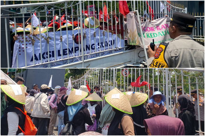Aksi demo para petani di depan kantor Pemkab Bogor di Jalan Tegar Beriman, Cibinong, Rabu, 24 September 2025.