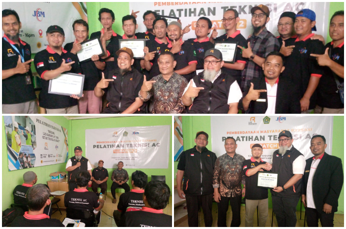 Peserta Pelatihan Teknisi AC Batch 2 foto bersama Ketua LAZ Rabbani , Perwakilan Kemenag Kabupaten Bogor dan JBM.