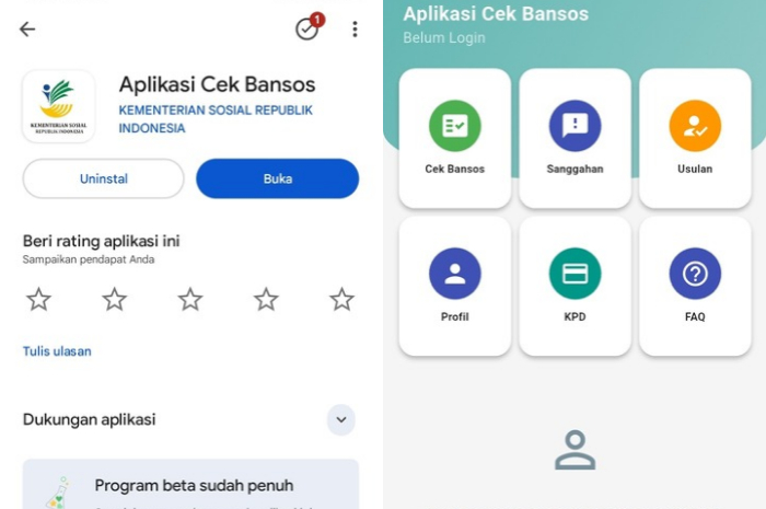 Tampilan aplikasi cek bansos
