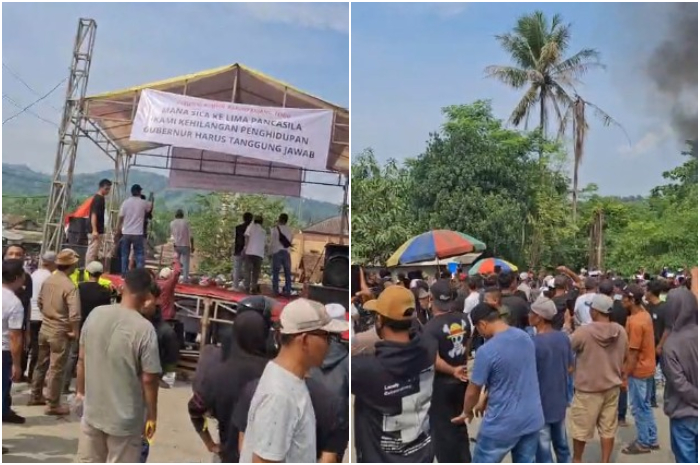 Aksi sekelompok warga di Kecamatan Parung Panjang menolak penutupan tambang oleh Gubernur Jawa Barat, Dedi Mulyadi.