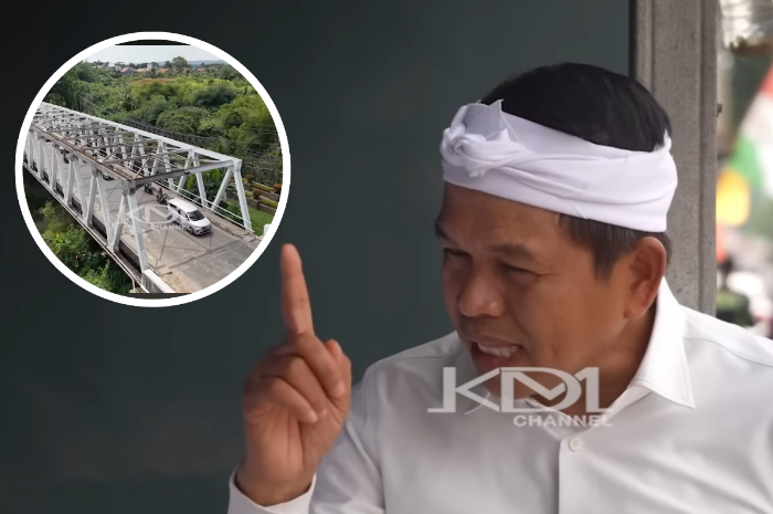 Gubernur Jawa Barat Dedi Mulyadi saat berada di lokasi Jembatan Ciherang yang terancam goyang akibat pencurian plat besi
