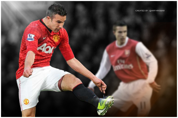 Robin van Persie saat membela Arsenal dan Manchester United.