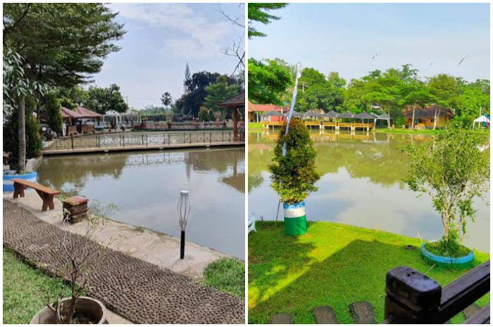 Suasana wisata pemancingan di kawasan New Panjang Jiwo Resort Sentul Bogor.