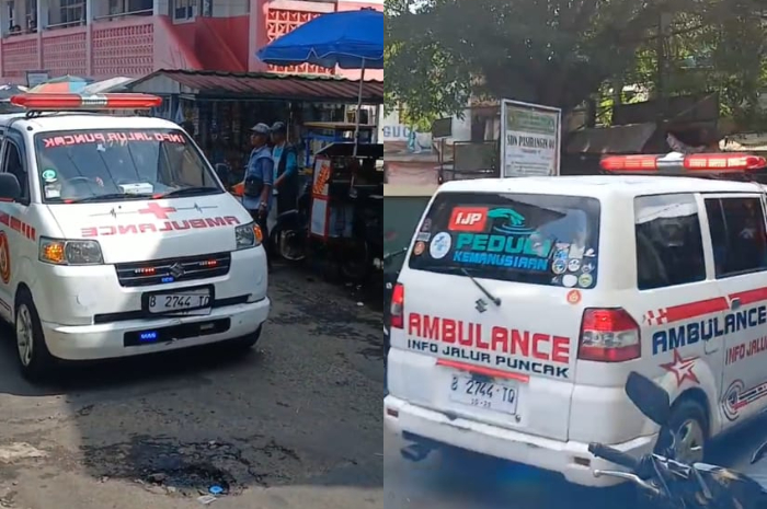 Ambulans saat menuju SDN Pasir Angin 02 Megamendung, Kabupaten Bogor.