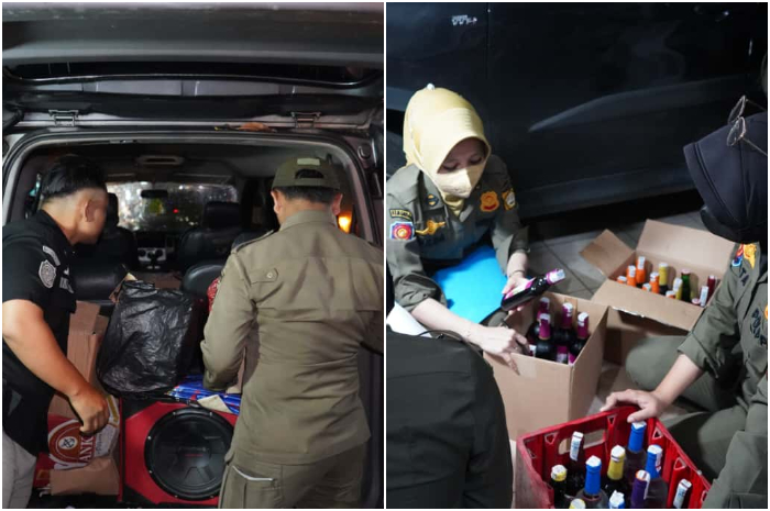 Satpol PP Kabupaten Bogor menyita ratusan botol minuman beralkohol berbagai jenis dan di Cibinong dan Citeureup.