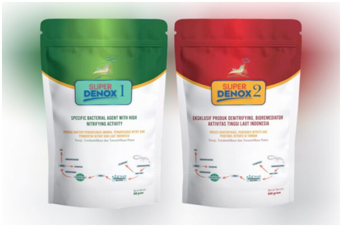 Produk inovasi IPB University bernama Super Denox 1 dan Super Denox 2, agen bakteri spesifik untuk meningkatkan kualitas air tambak udang.