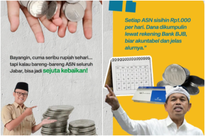 Gubernur Jawa Barat Dedi Mulyadi menggagas program gerakan rereongan sapoe sarebu atau donasi Rp1.000 per hari.