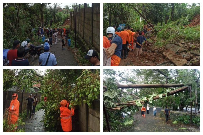 Proses evakuasi bencana yang melanda Kabupaten Bogor pasca hujan deras dan angin kencang, Selasa 7 Oktober 2025.