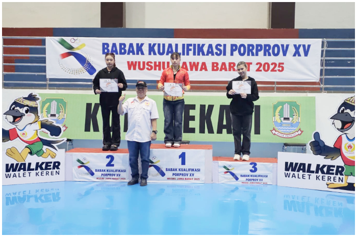 Tim Wushu Kota Bogor saat meraih medali pada BK Porprov Jawa Barat XV 2026.