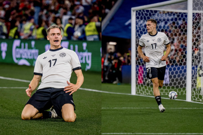 SELEBRASI : Pemain Jerman, Florian Wirtz usai mencetak gol.