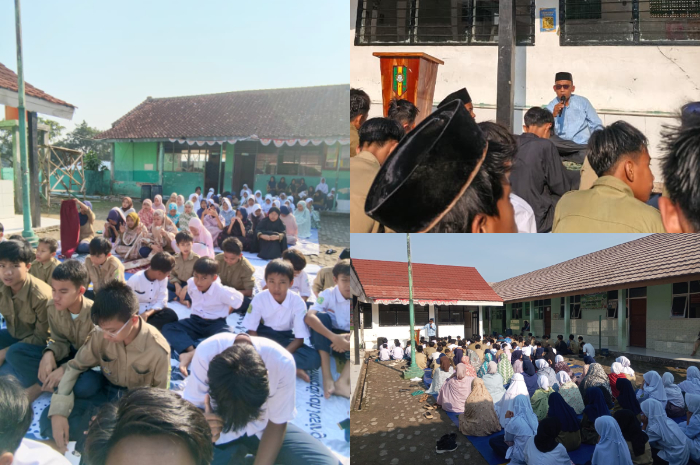Kepala MTs Muhammadiyah Jasinga, Lili Rusli saat tausiah di depan para siswa.
